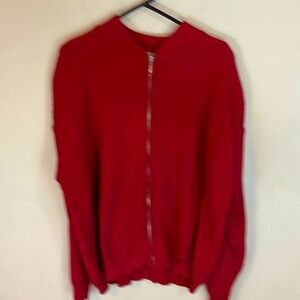 L L Bean Red Cotton Full Zip Cardigan Sweater Size XL